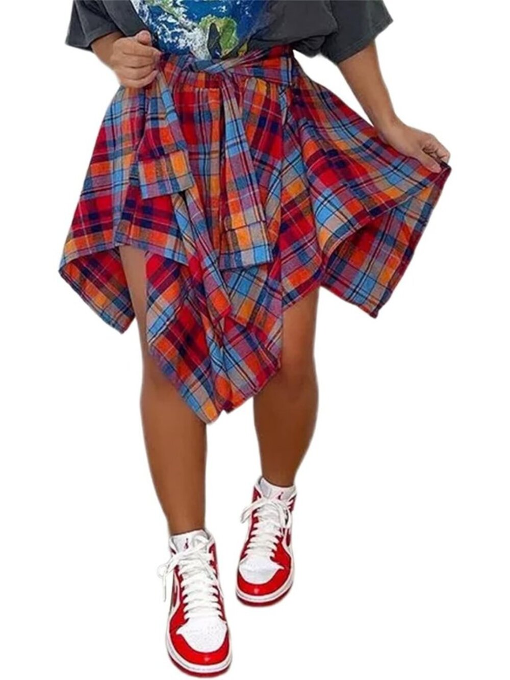 High-Waisted Plaid Mini Skirt | Asymmetrical Pleated Design for Women